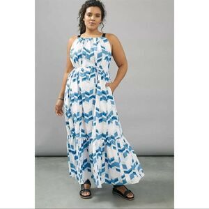 Anthropologie Peter Som Larissa maxi dress white with blue chevron patte…